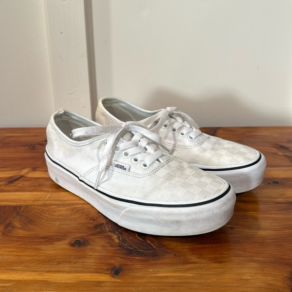Vans Authentic Platform Tonal Check True White Sneakers - Picture 1 of 8